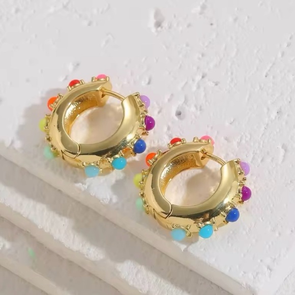 Colorful Beaded Huggie Earrings Candy hoop - Picture 5 of 5
